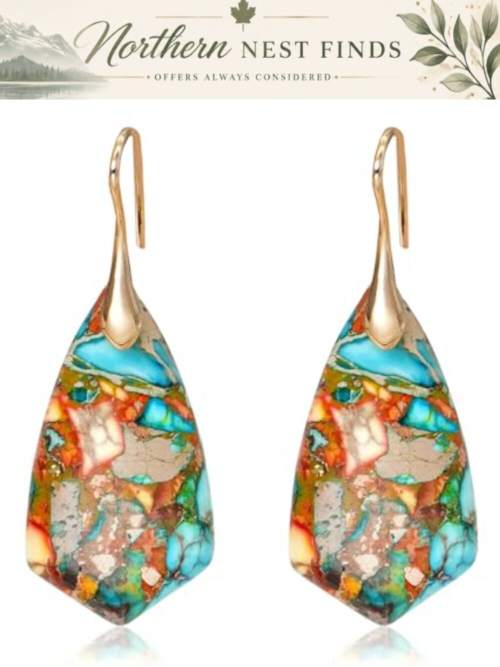 Natural Stone Multishape Dangle Drop Earrings Boho Alloy Lightweight for Women